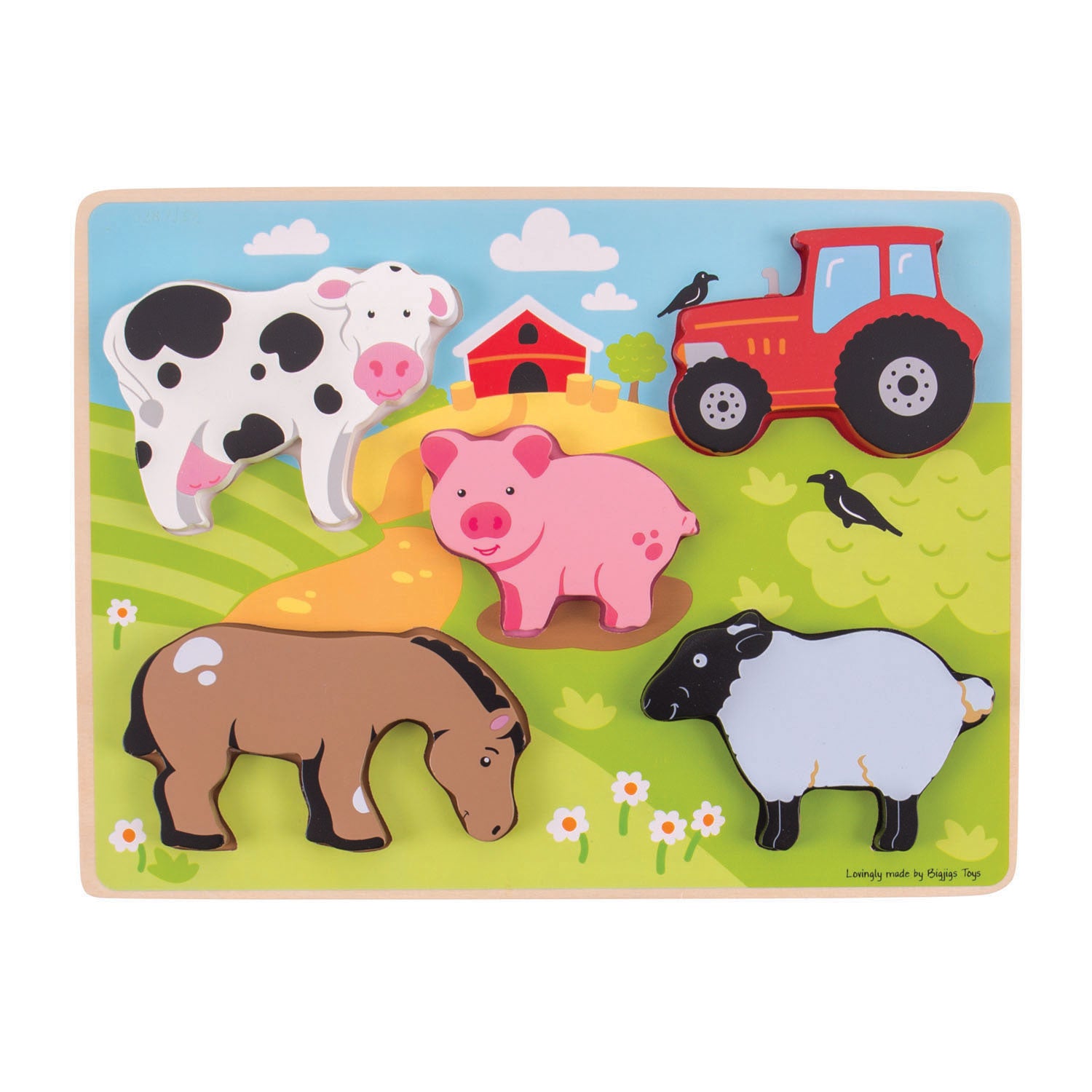 Bigjigs Holzpuzzle Bauernhof, 5 Teile.