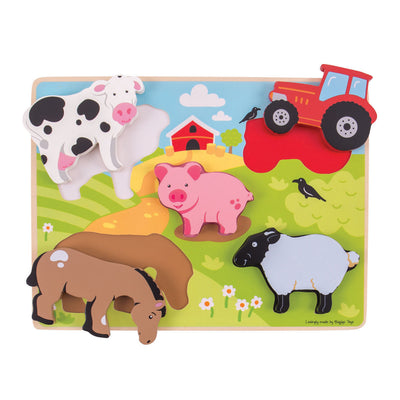 Bigjigs Holzpuzzle Bauernhof, 5 Teile.