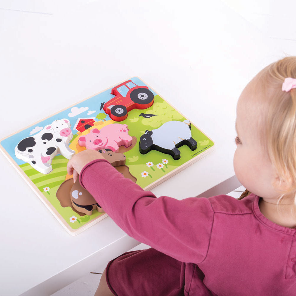 Bigjigs Holzpuzzle Bauernhof, 5 Teile.