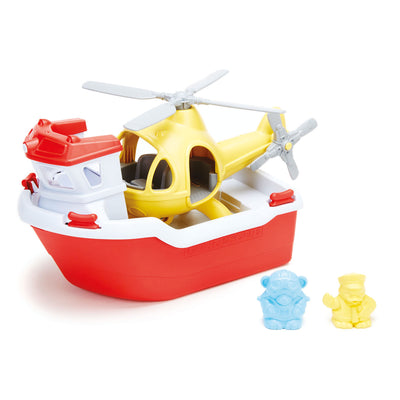 Grüne Spielzeug grüne Spielzeuge retten Boot mit Hubschrauber