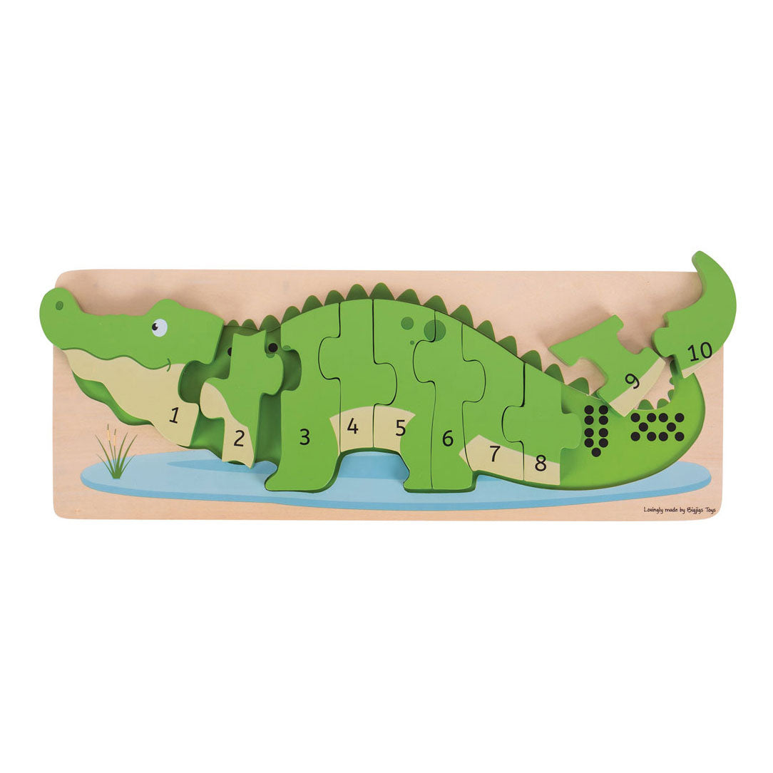 Bigjigs Holz -Tel -Puzzle Krokodil, 10st.