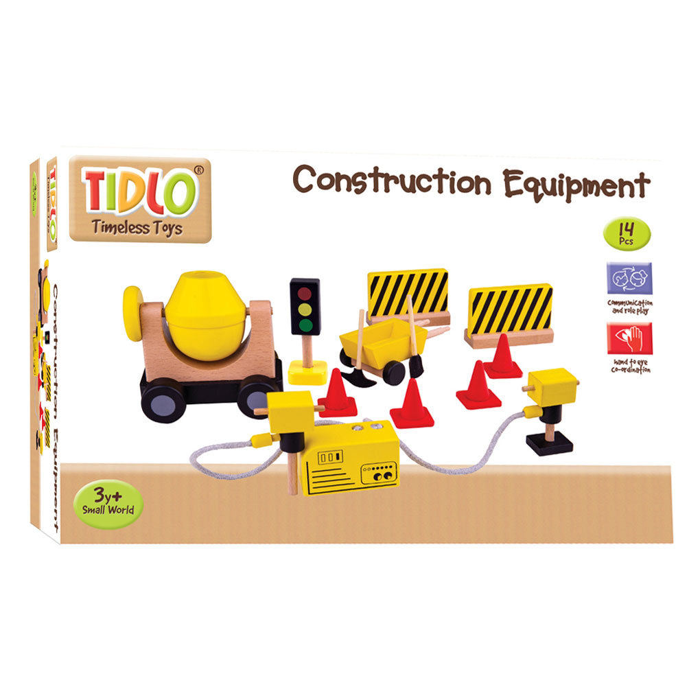 Tidlo Wooden Dollhouse Construction Workers Baumaterial, 13dlg.