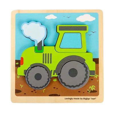 Bigjigs Holzeinsatz -Puzzle -Traktor mit abnehmbaren Formen, 5st.