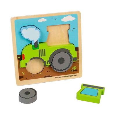 Bigjigs Holzeinsatz -Puzzle -Traktor mit abnehmbaren Formen, 5st.