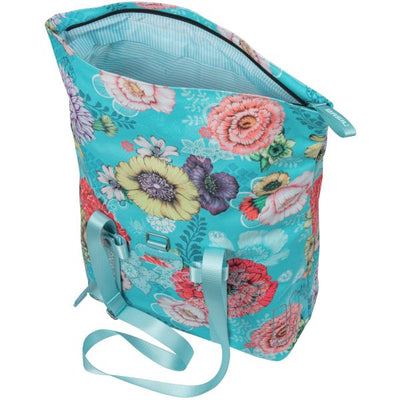Basilikum Bloom Field Bicycle Shopper, recycelte Kappe, wasserdichtes, verstellbares Schultergurt, Laptop-Fach, 15-20L, Himmelblau