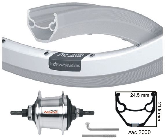 KGS Hinterrad 28 Zoll 622 Silber Silber Nexus 7 Scheibenscheibe Centerlock