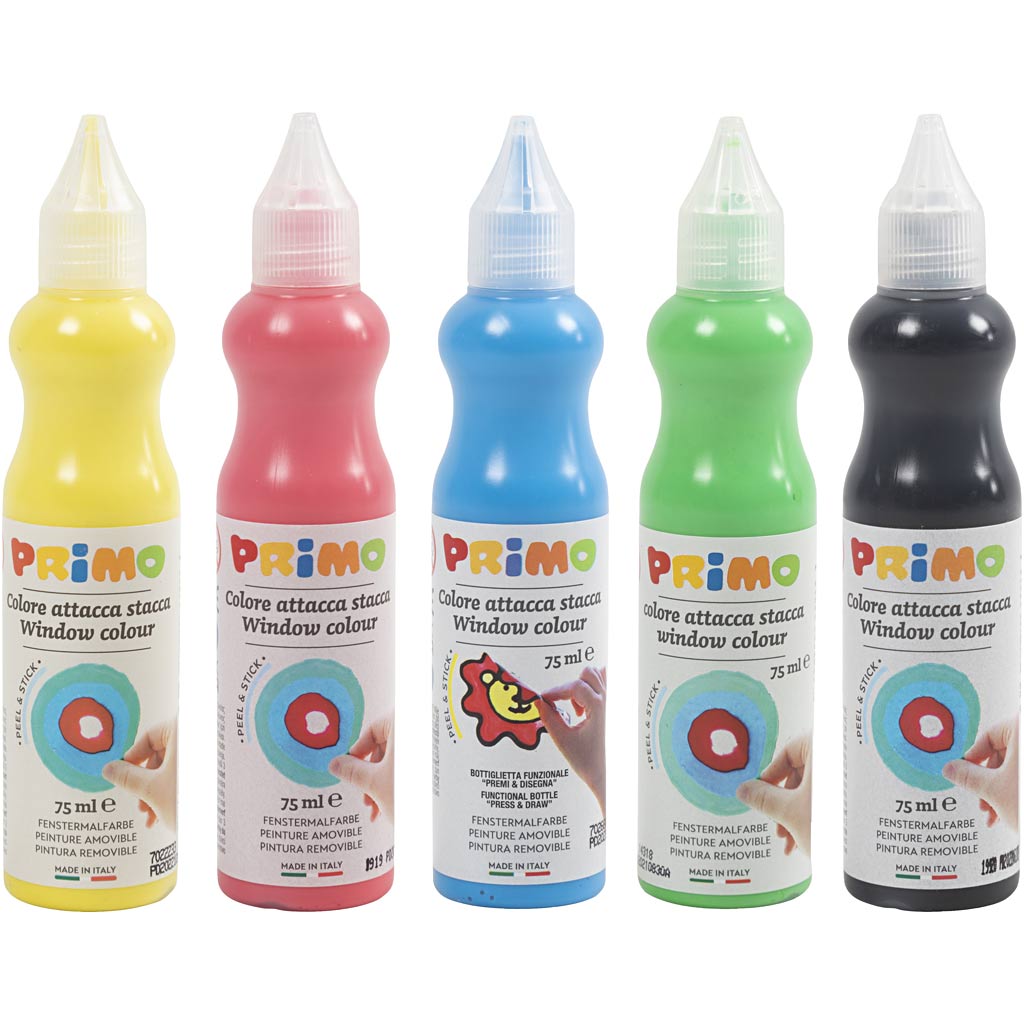 Primo Fensterfarbe, verschiedene Farben, 5x75 ml 1 Box