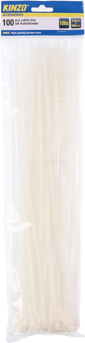 Kinzo-Kabelbinder – 100 Stück – 4,8 x 400 mm – weiß