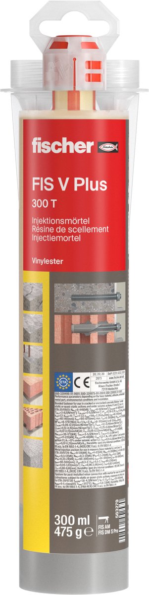 Fischer Injektionsmörtel fis v plus 300 t – universeller 2-Komponenten-Mörtel zur chemischen Verankerung – inklusive zwei Mischdüsen