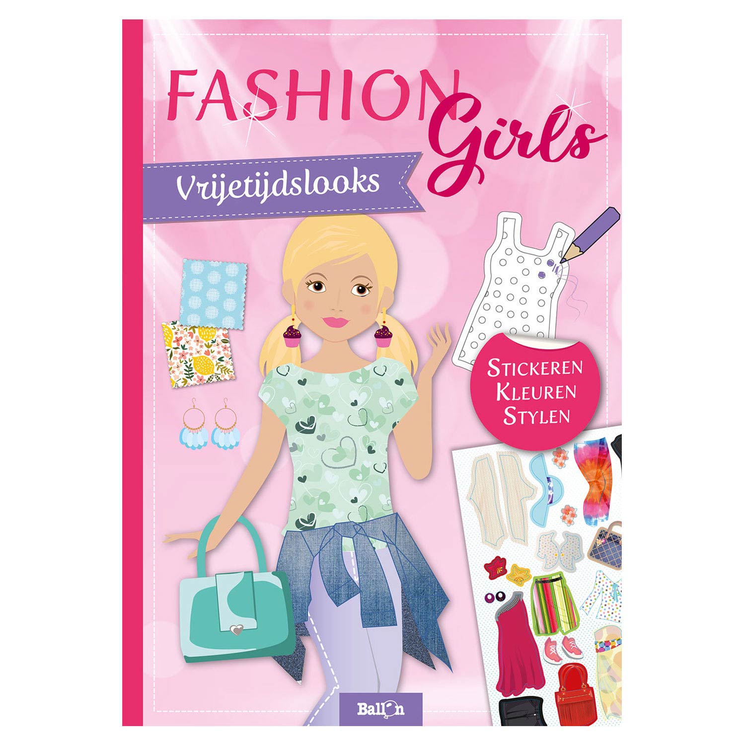 Standard-Verlagsaufkleber und Zeichenbuch „Mode für Mädchen – Freizeitlooks“.