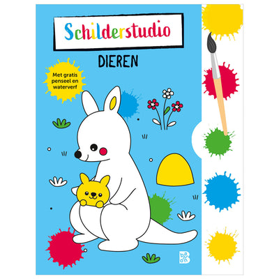 Malbuch im Standardverlag mit Farbpalette und Pinseltieren