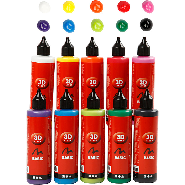 Creativ Company 3D-Liner, verschiedene Farben, 10x100 ml 1 Box