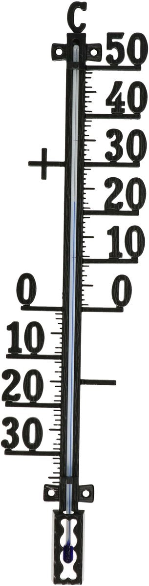 TFA Dostmann TFA Außenthermometer – Analog – Metall – Schwarz – 41 x 10 cm – Outdoor – Gartendekoration