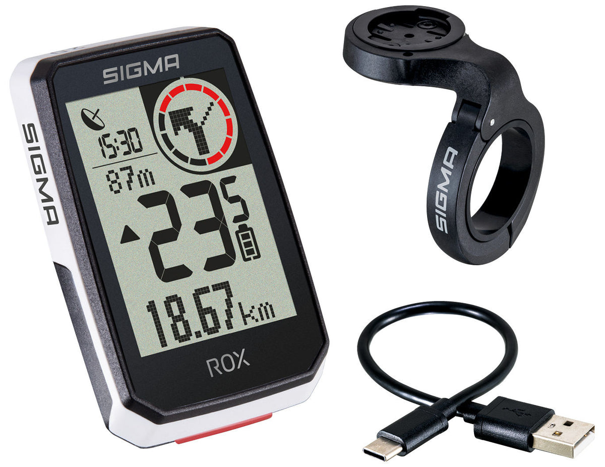 Sigma rox 2.0 gps zw weiß overclamp lenkerhalterung + usb-c ladekabel