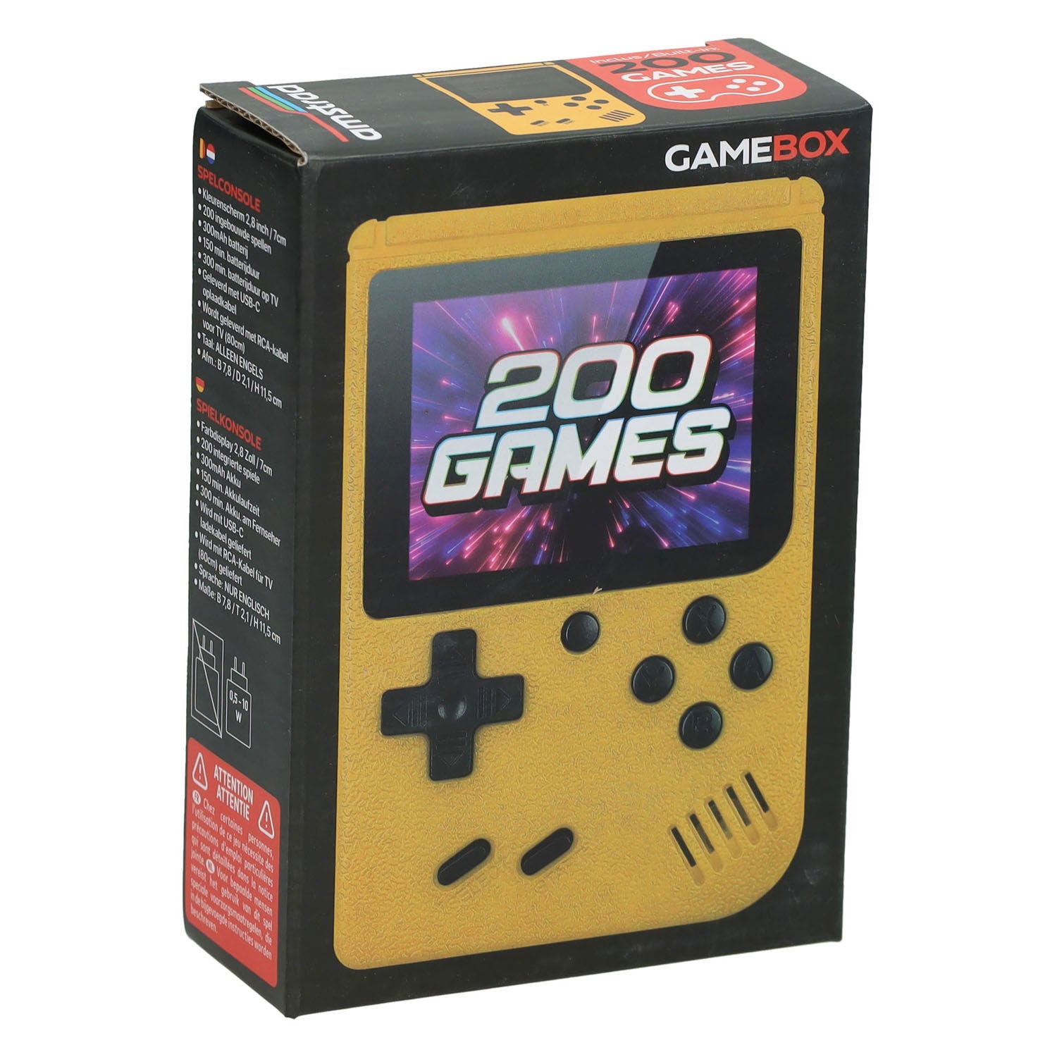 Gamebox – tragbare Spielekonsole mit 200 Spielen – gelb