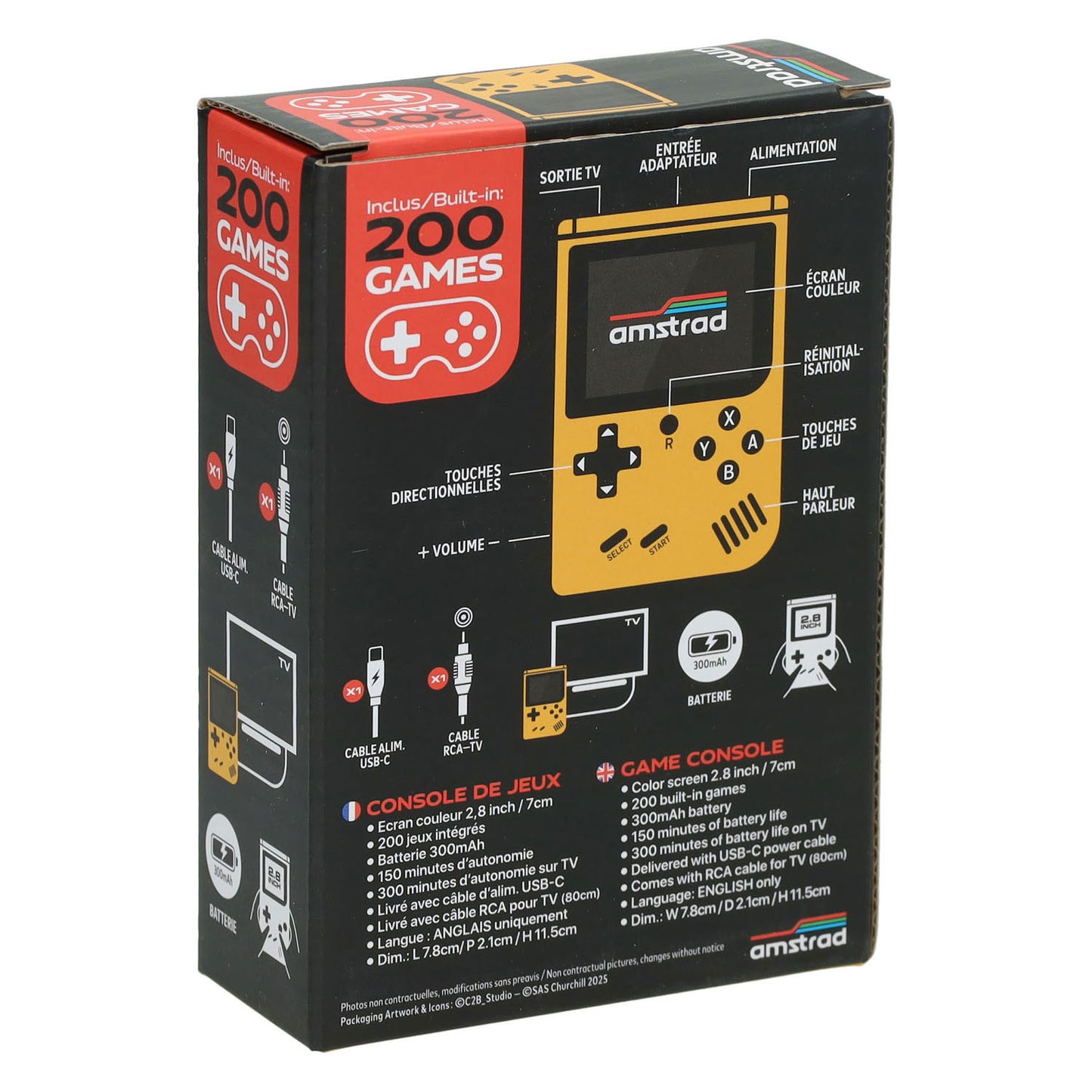 Gamebox – tragbare Spielekonsole mit 200 Spielen – gelb