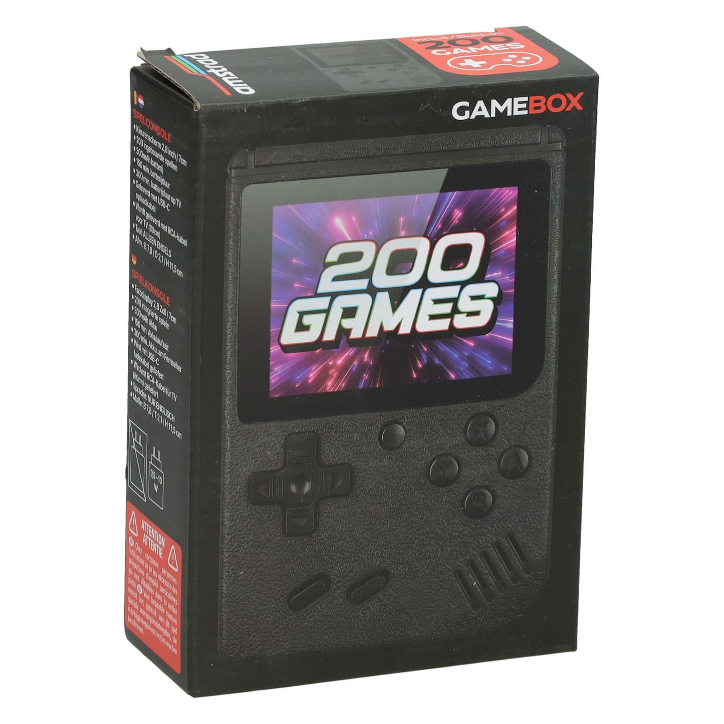 Gamebox – tragbare Spielekonsole mit 200 Spielen – Schwarz