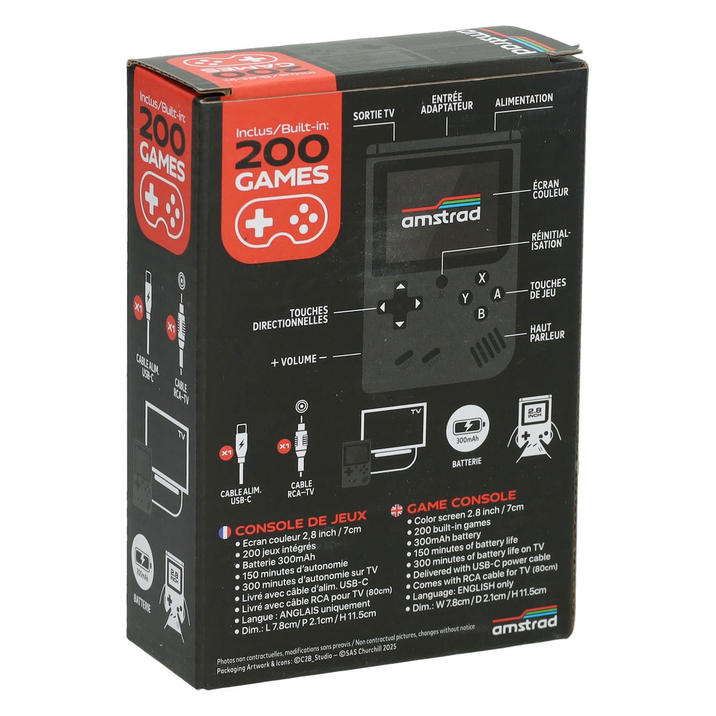 Gamebox – tragbare Spielekonsole mit 200 Spielen – Schwarz