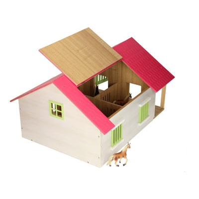 Kids Globe Horse Stall Pink mit 2 Kisten und Lagerung, 1:24