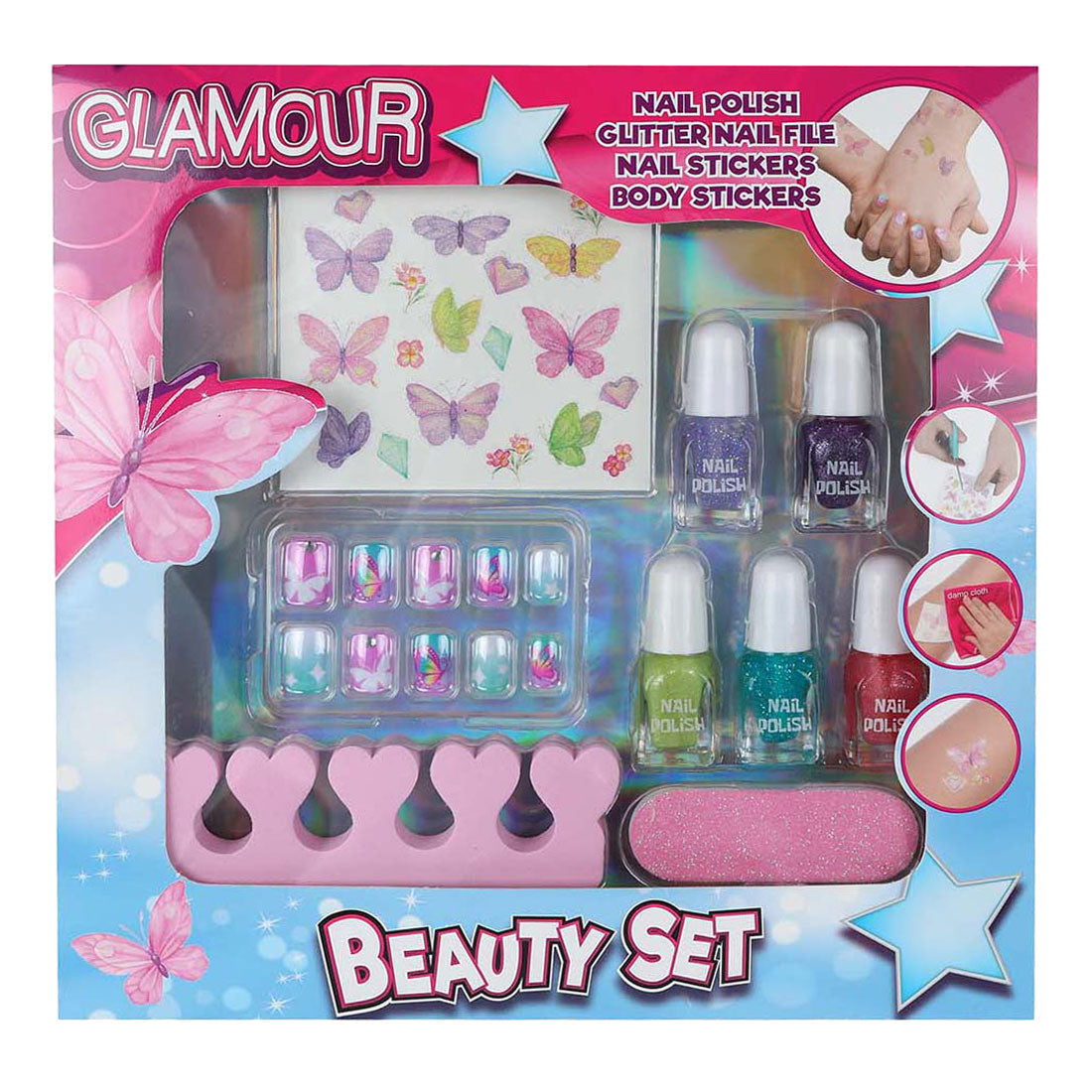 Glamour Beauty Nagellack Set mit Nagelaufklebern