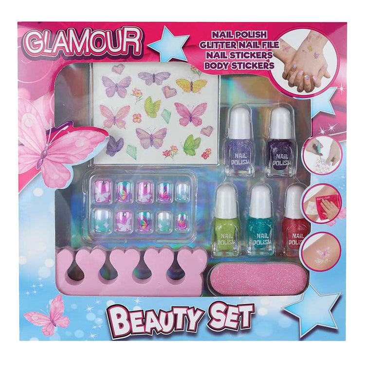 Glamour Beauty Nagellack Set mit Nagelaufklebern