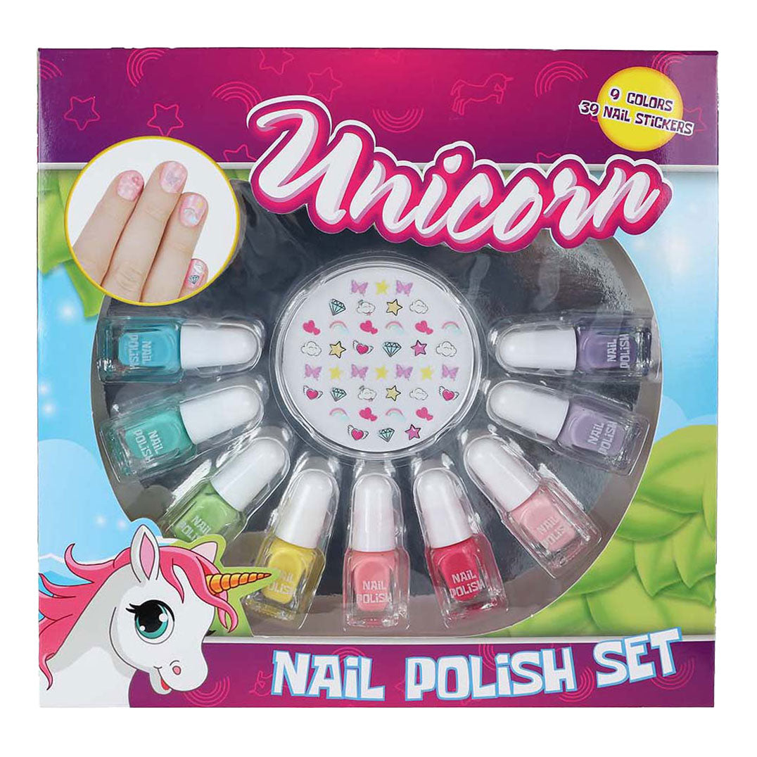 Einhorn -Nagellack -Set Einhorn mit Nagelaufklebern