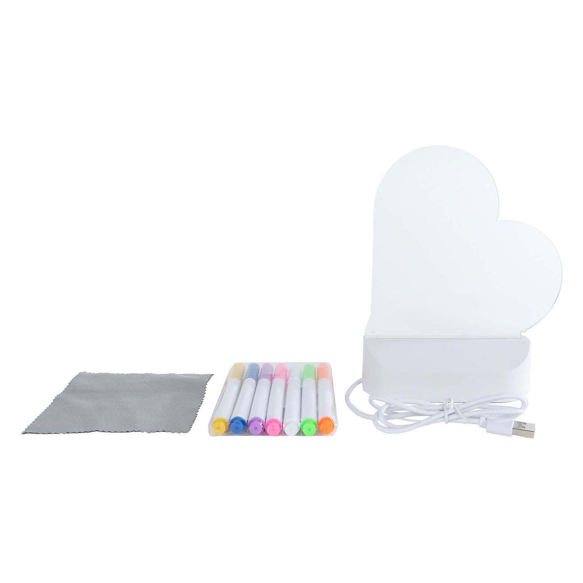 Glamour-Leuchttafel-Herz mit USB-Anschluss und 7 Markern, 16 cm