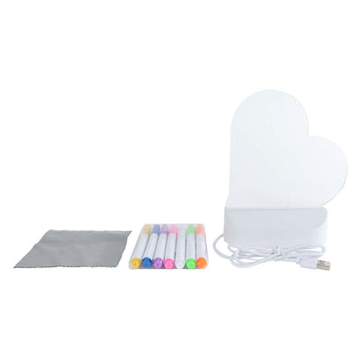 Glamour-Leuchttafel-Herz mit USB-Anschluss und 7 Markern, 16 cm