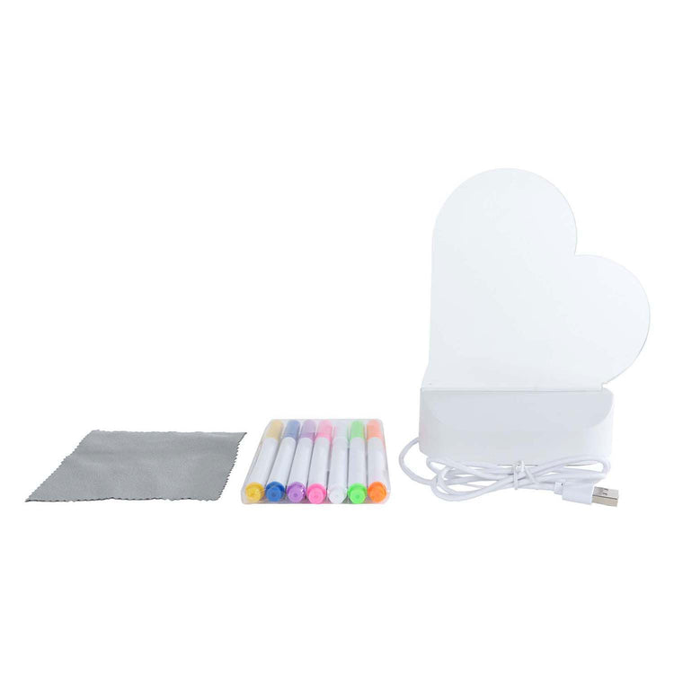 Glamour-Leuchttafel-Herz mit USB-Anschluss und 7 Markern, 16 cm