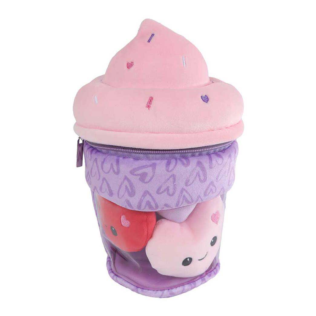 Flauschiges Menü-Plüsch-Eis mit 3 Herzen – 25 cm