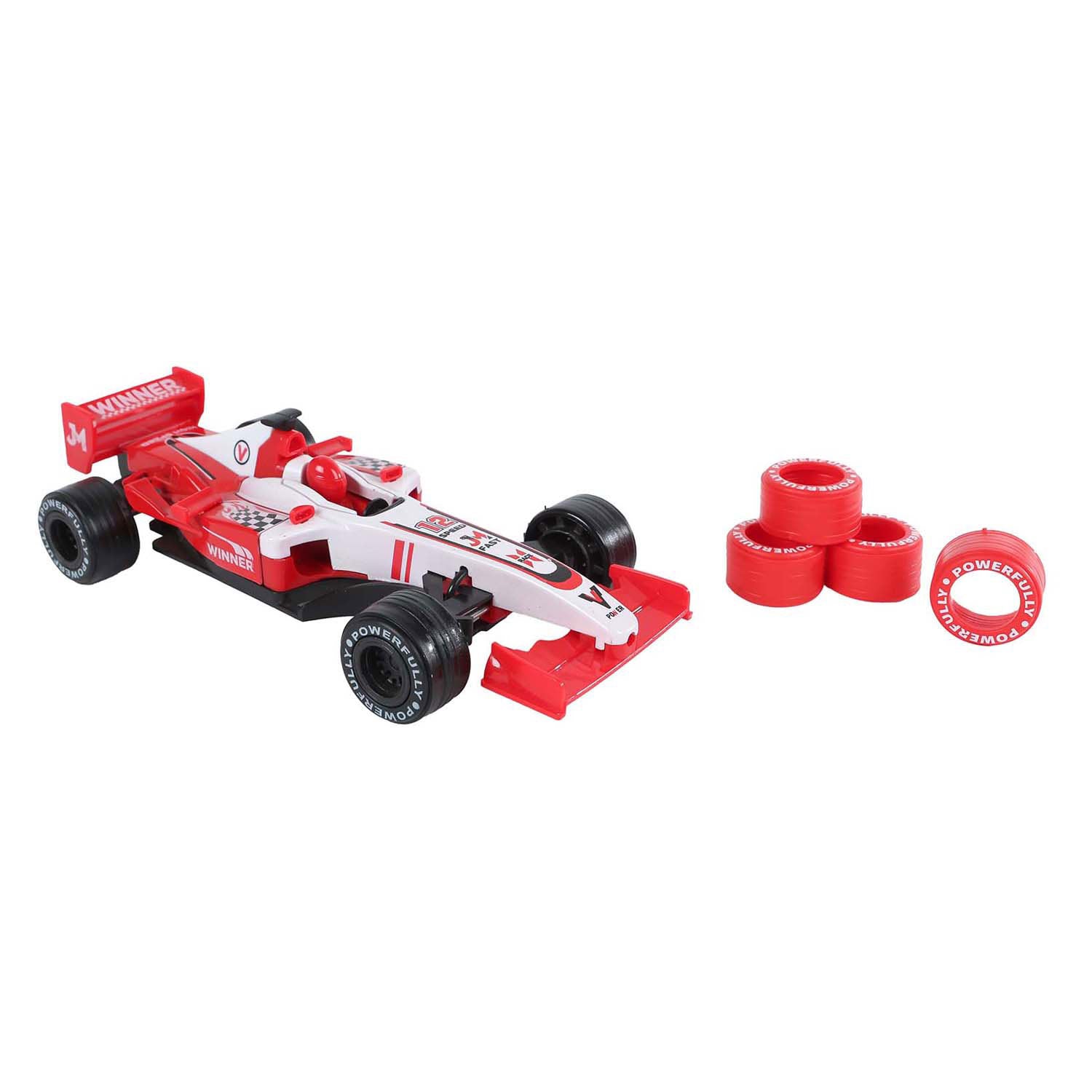 2-teiliges Formel-Rennauto mit Zusatzreifen zum Zurückziehen