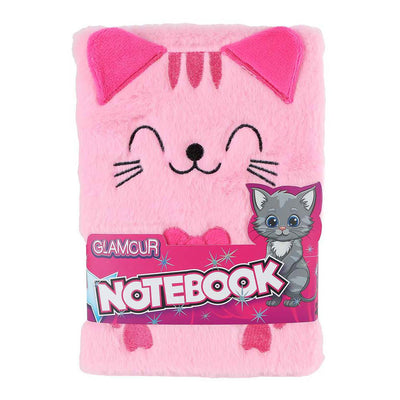 Glamour-Notizbuch mit flauschiger Katze, A5, Rosa – 80 Seiten.