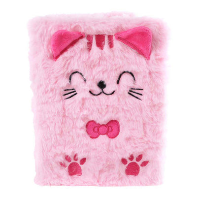 Glamour-Notizbuch mit flauschiger Katze, A5, Rosa – 80 Seiten.