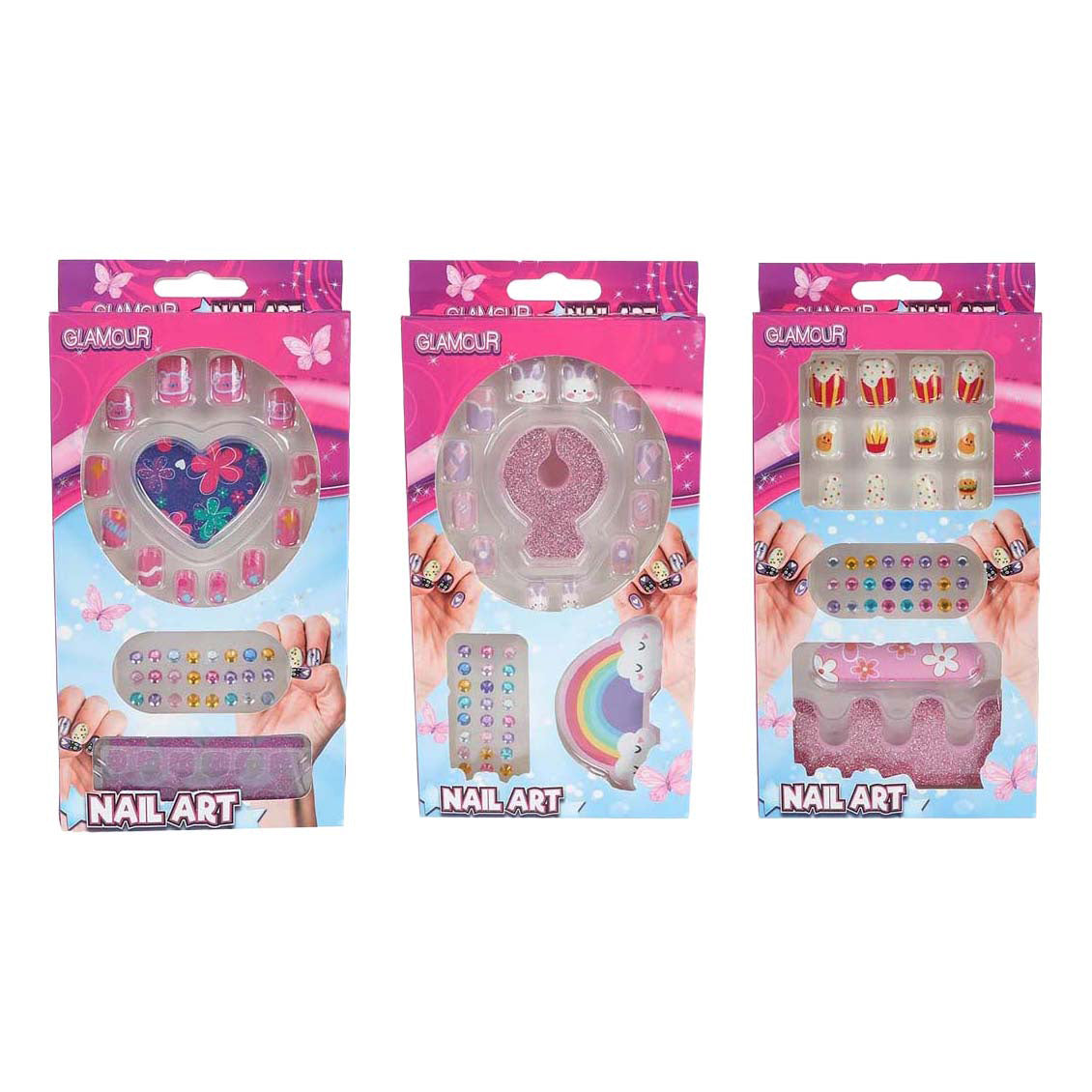 Glamour-Kunstnägel mit Diamanten - 12 Stk.