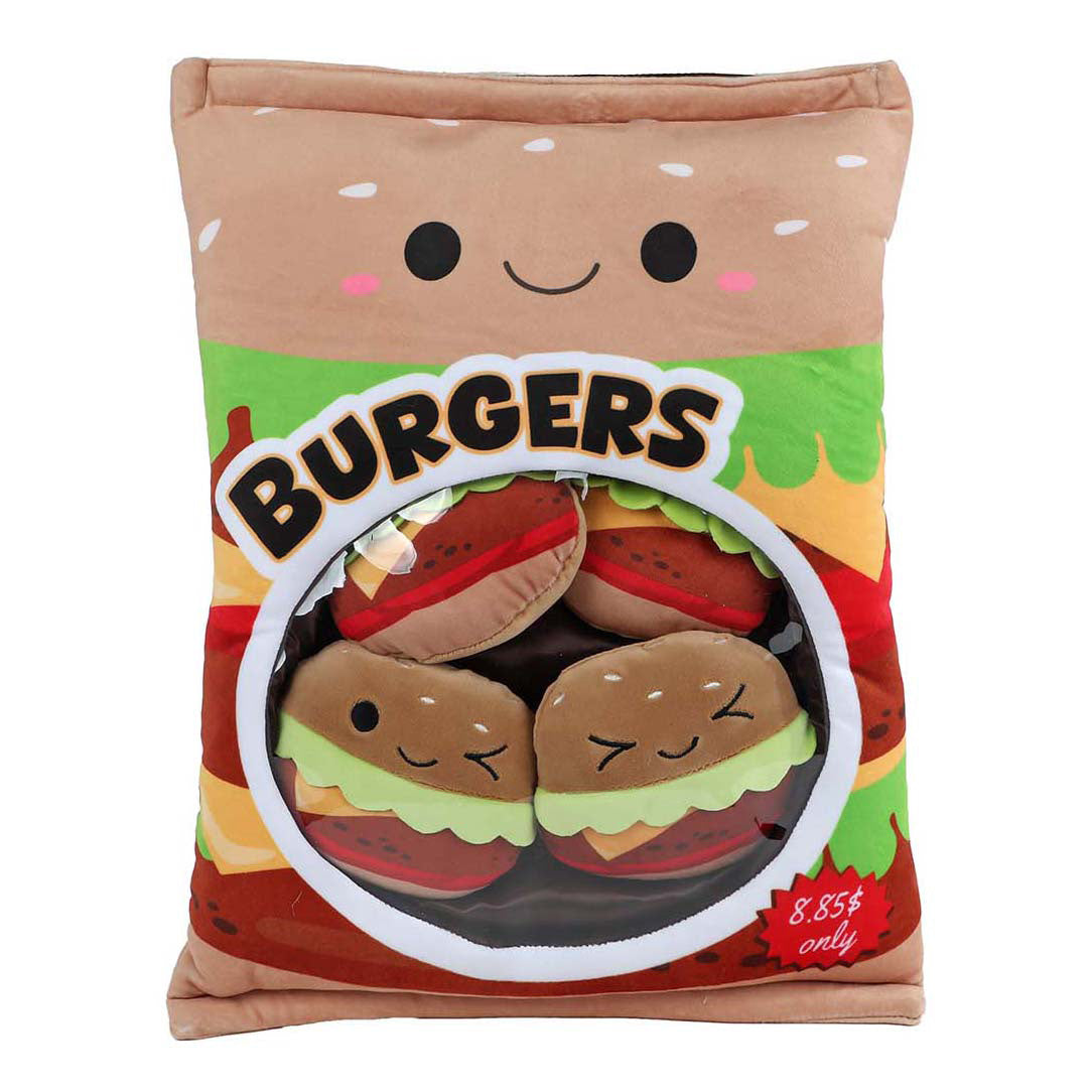 Flauschige Menütasche mit 4 Hamburgern aus Plüsch – 40 cm