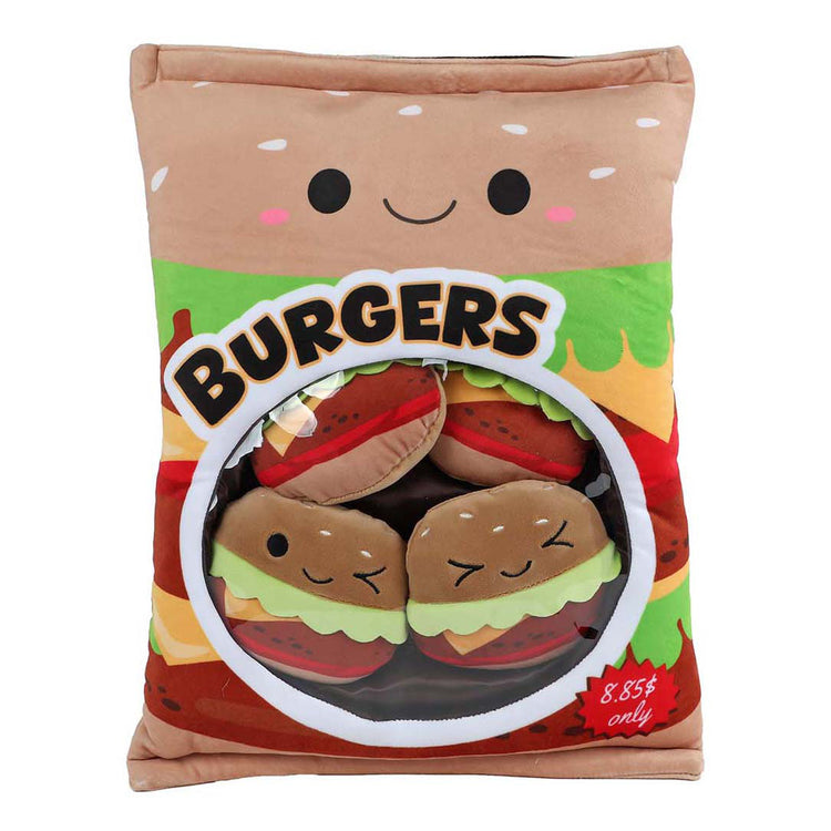 Flauschige Menütasche mit 4 Hamburgern aus Plüsch – 40 cm