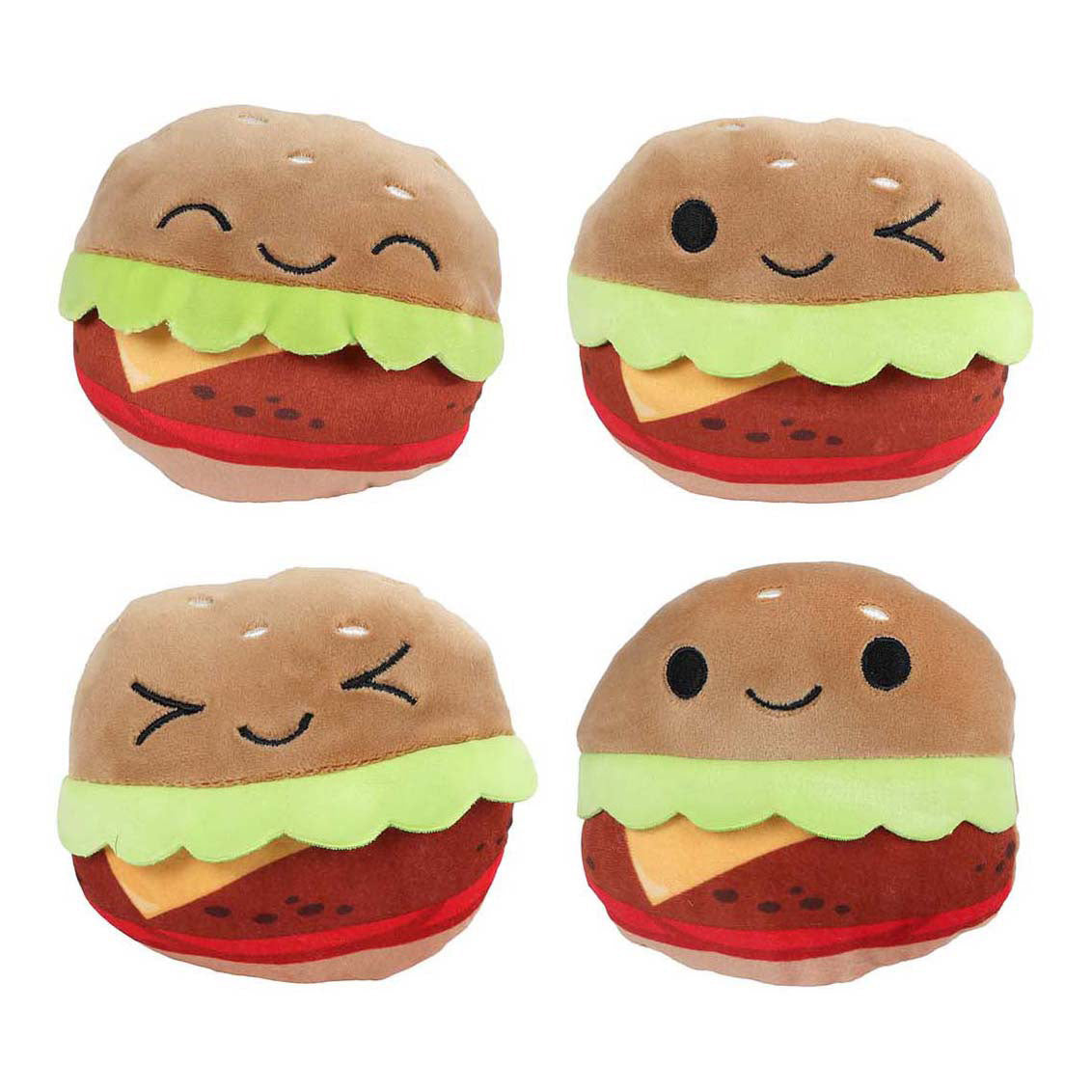 Flauschige Menütasche mit 4 Hamburgern aus Plüsch – 40 cm