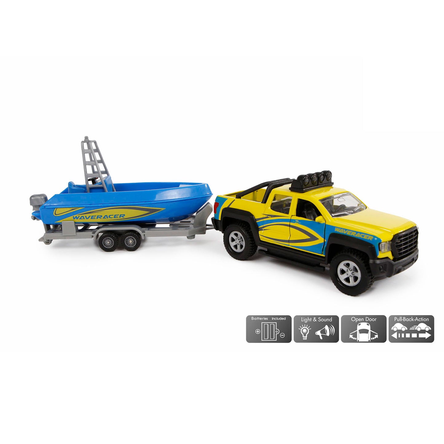 Kids Globe bietet Auto mit Anhänger und Boot, 29 cm