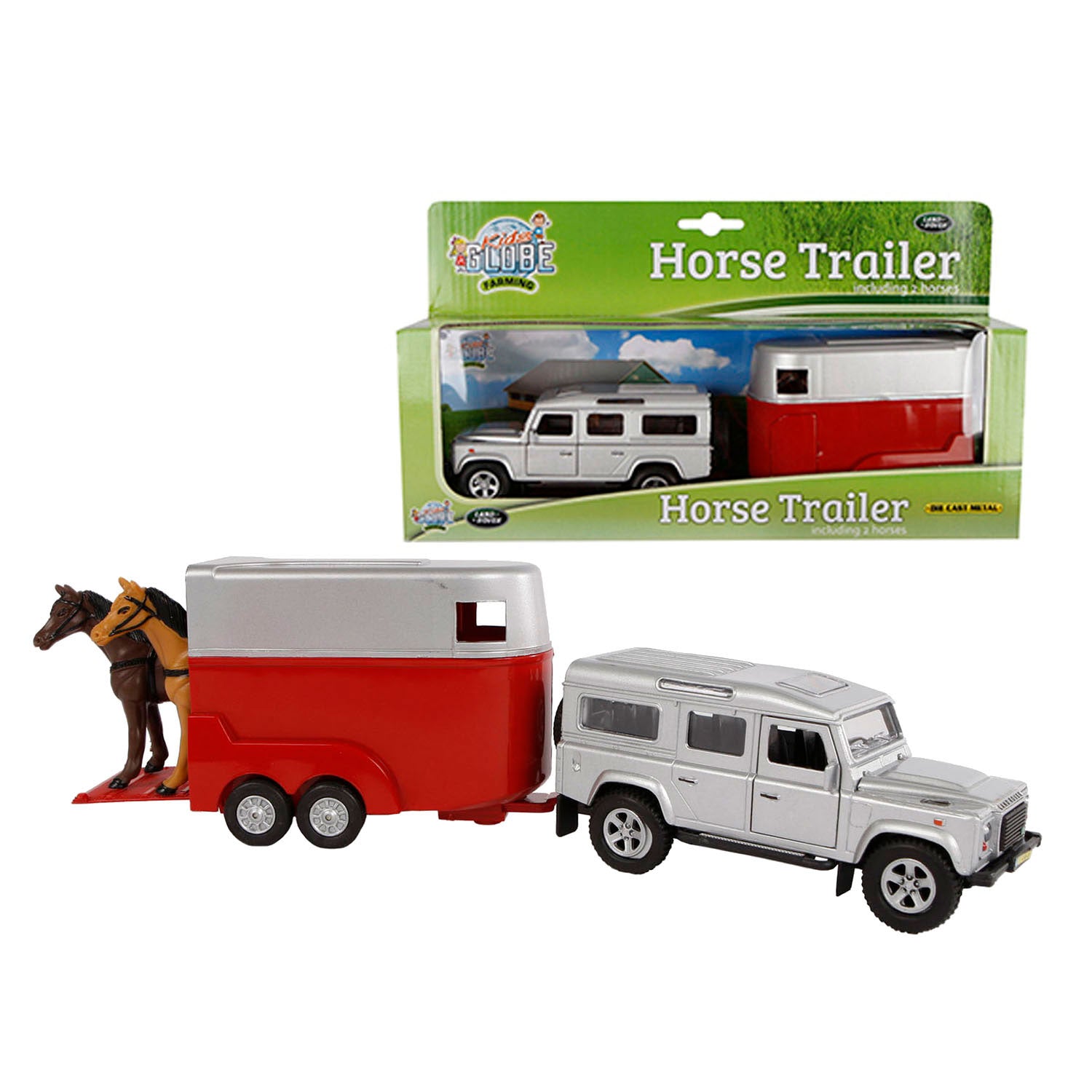 Kids Globe Die Cast Land Rover mit Pferdeanhänger 1:32