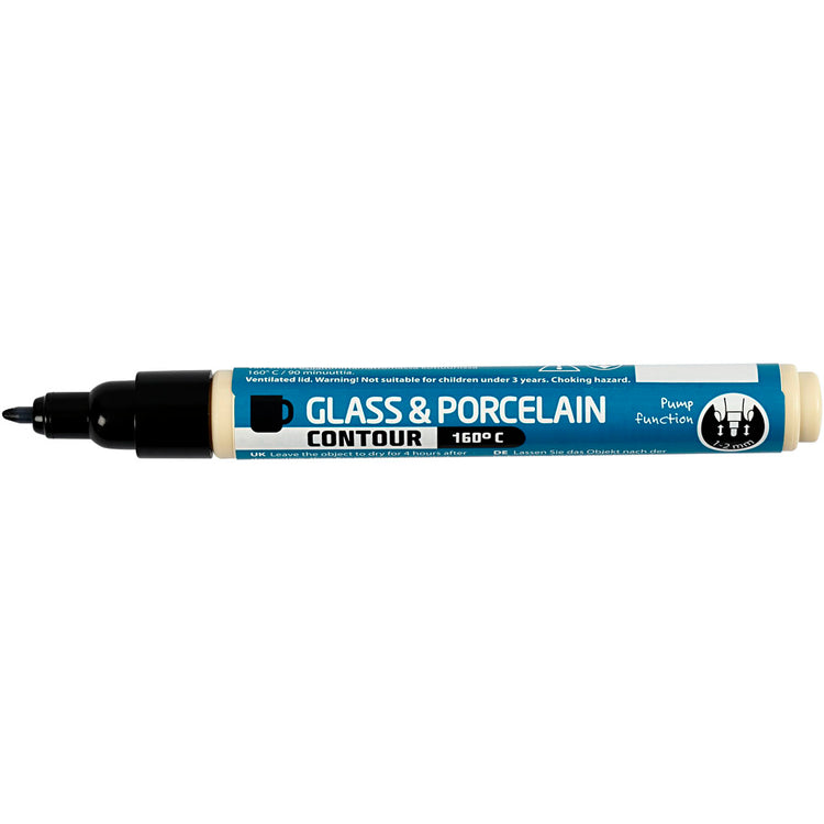 Glas-Porzellan-Marker, Strichstärke 1-2 mm, deckend, schwarz, 1 Stück