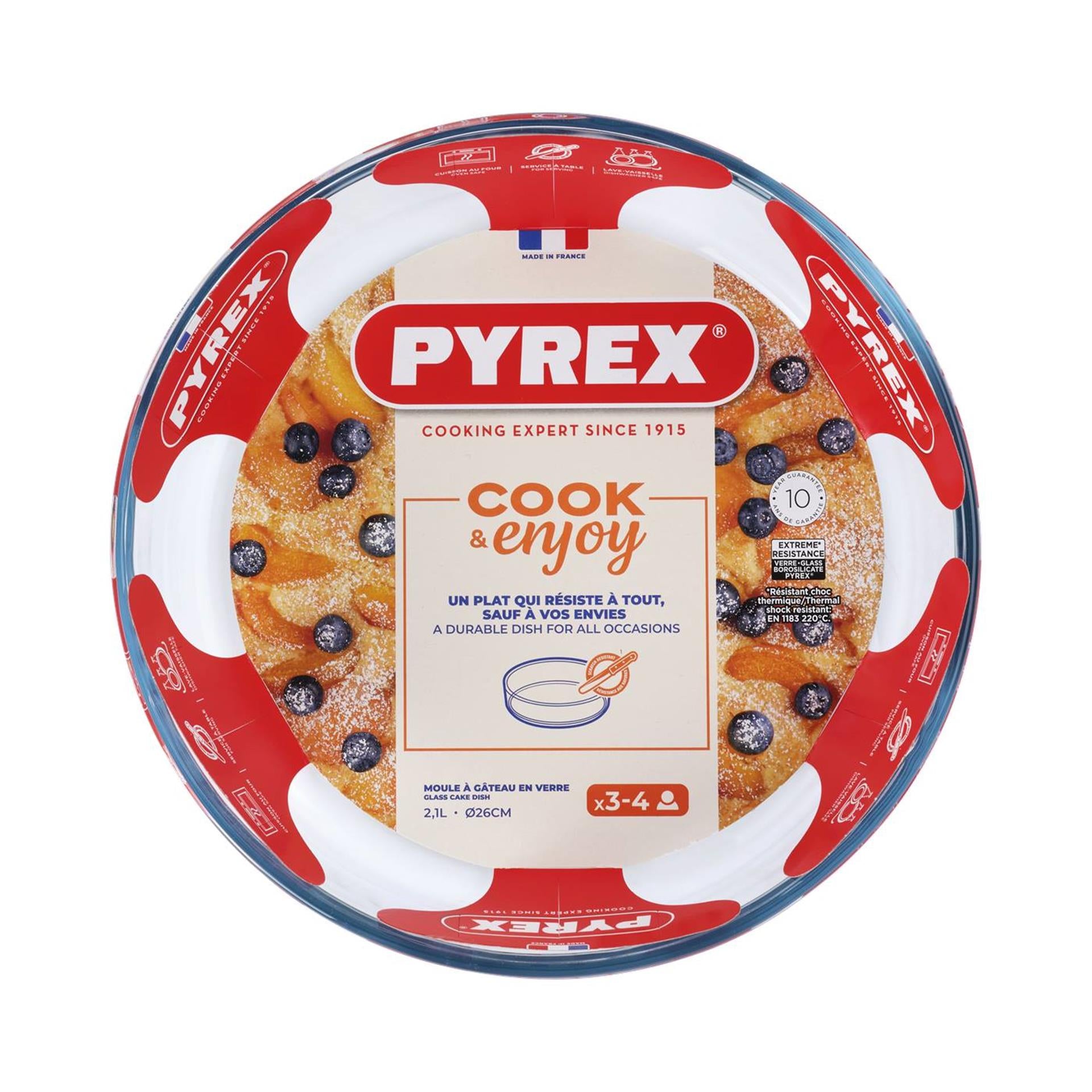 Pyrex-Backform, rund, gerader Rand, 25 cm, Glas