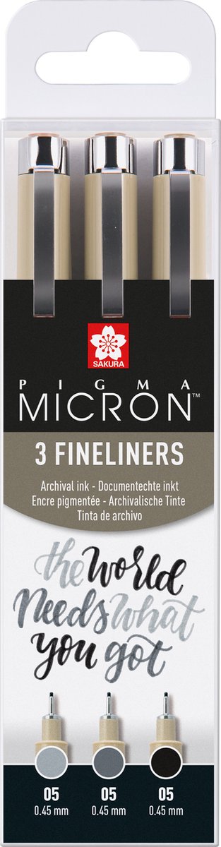 Sakura Pigma Micron 05 Fineliner Set, 3 Stifte, schwarz grau