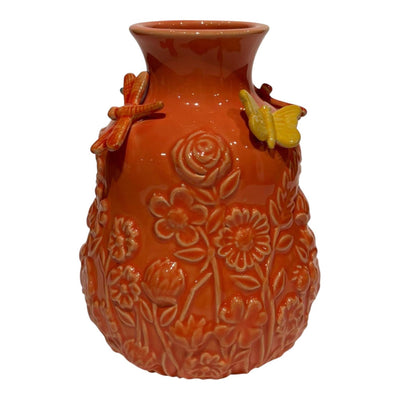 Mansion-Atmosphäre-Vase mit Schmetterlingen, zimtbraun, 14 x 18 cm