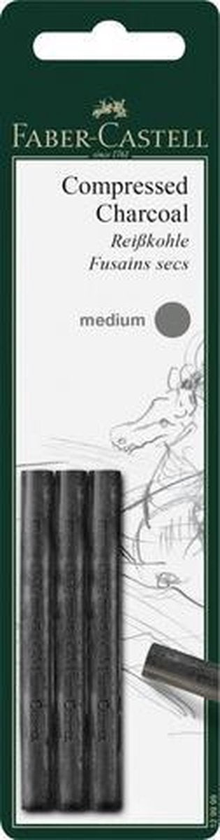 Faber-Castell Holzkohle – Pitt Monochrom – gepresst – mittel – 3 Stück Blister – FC-129999