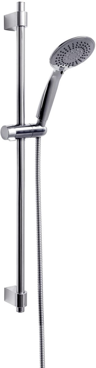 Wenko Duschset Young Line in Chrom mit Edelstahl-Duschstange 66 cm, Duschkopfhalter, Duschkopf ø11 cm mit 5 Positionen und Brauseschlauch 150 cm – Chrom