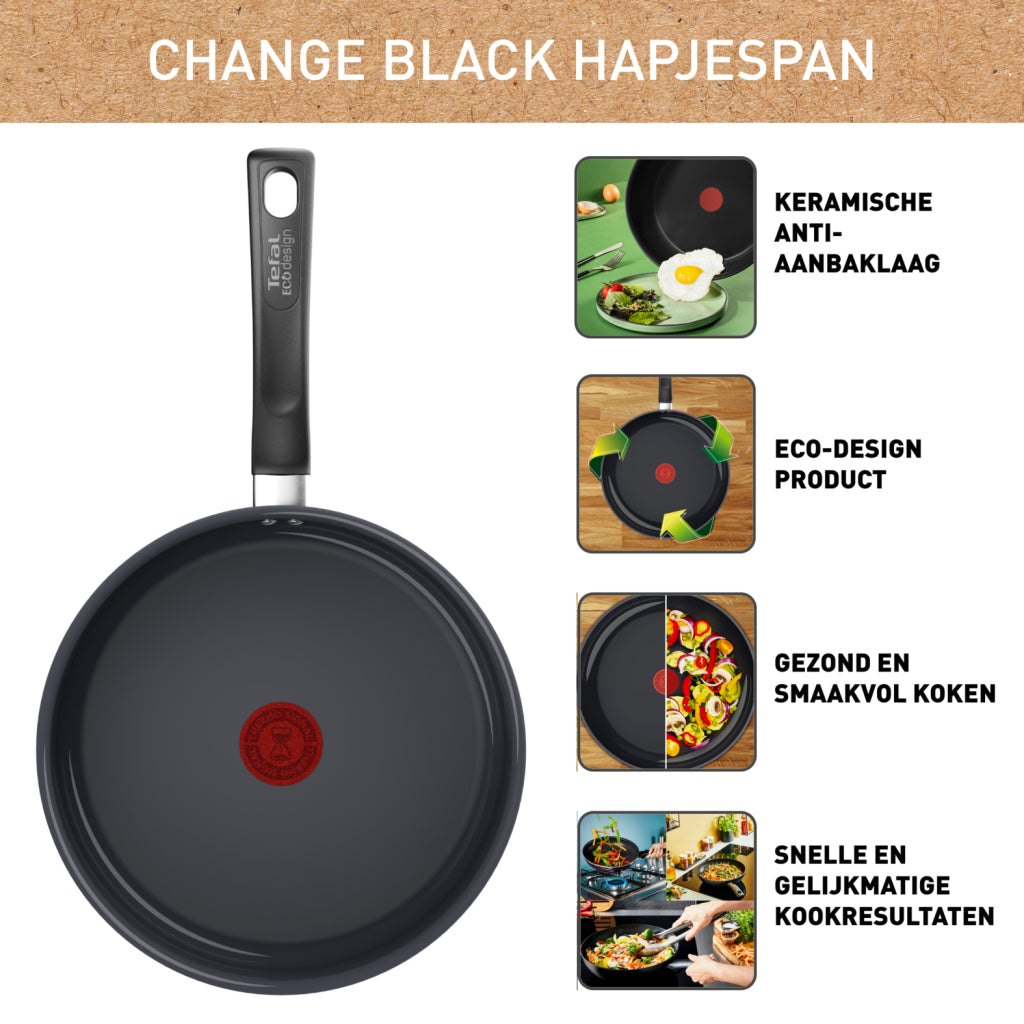 Tefal C47632 Wechseln Sie Schwarze Keramik -Pfanne 24 cm Schwarz