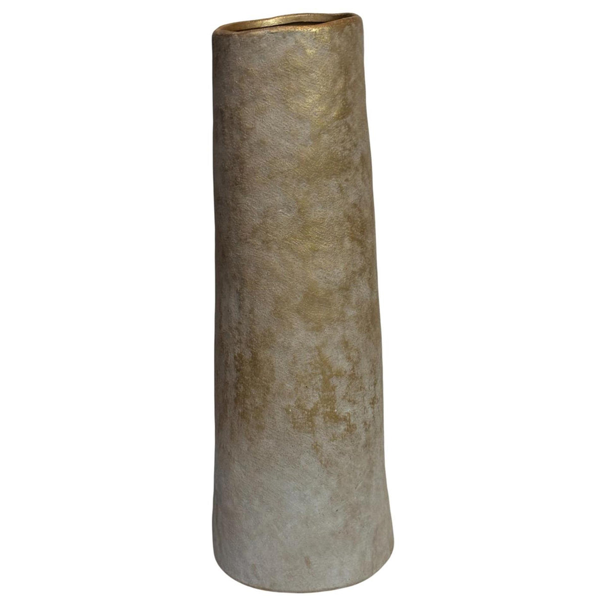 Mansion-Atmosphäre-Vase aus beige-weißer Keramik, 13 x 37,5 cm