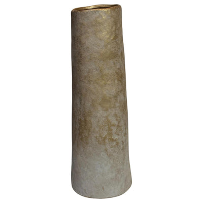 Mansion-Atmosphäre-Vase aus beige-weißer Keramik, 13 x 37,5 cm