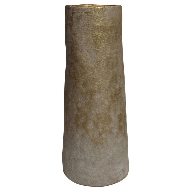 Mansion-Atmosphäre-Vase aus beige-weißer Keramik, 11,5 x 29 cm