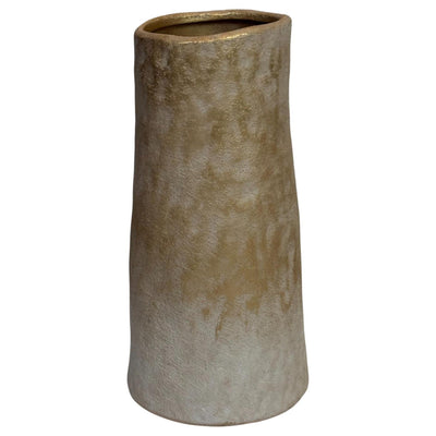 Mansion-Atmosphäre-Vase aus beige-weißer Keramik, 10 x 21 cm